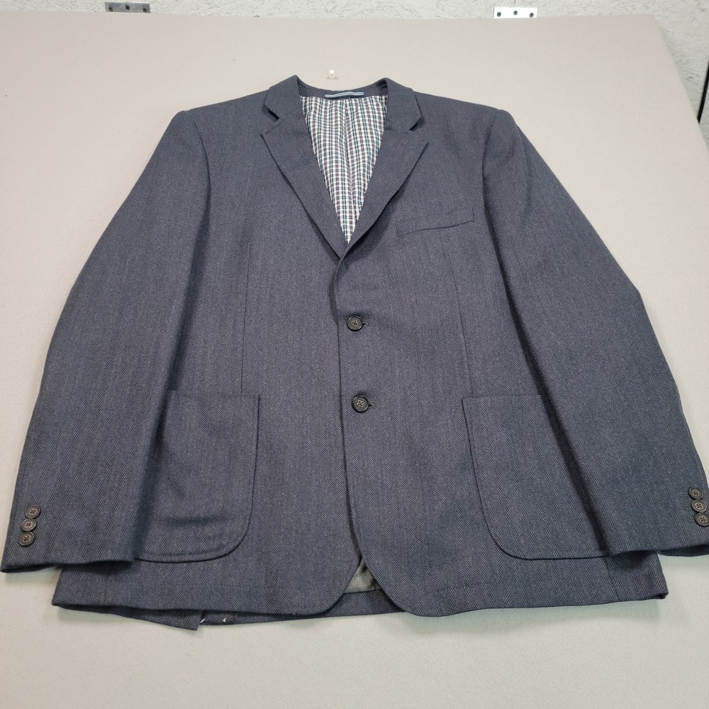 Nautica Gear Coat Mens 46L Blue Herringbone Wool Blend 2 Button Blazer Jacket